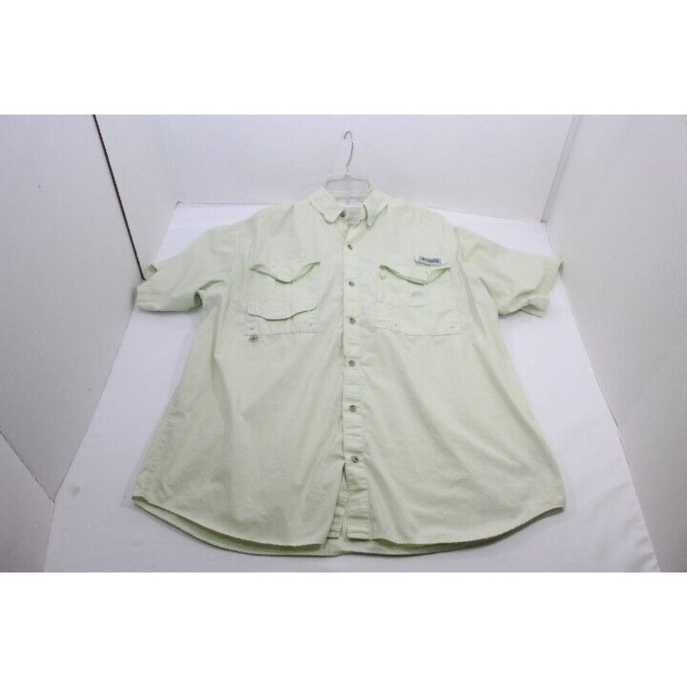 Columbia PFG Fishing Shirt Mens 1 XL Light Green Short Sleeve Button Down Vented